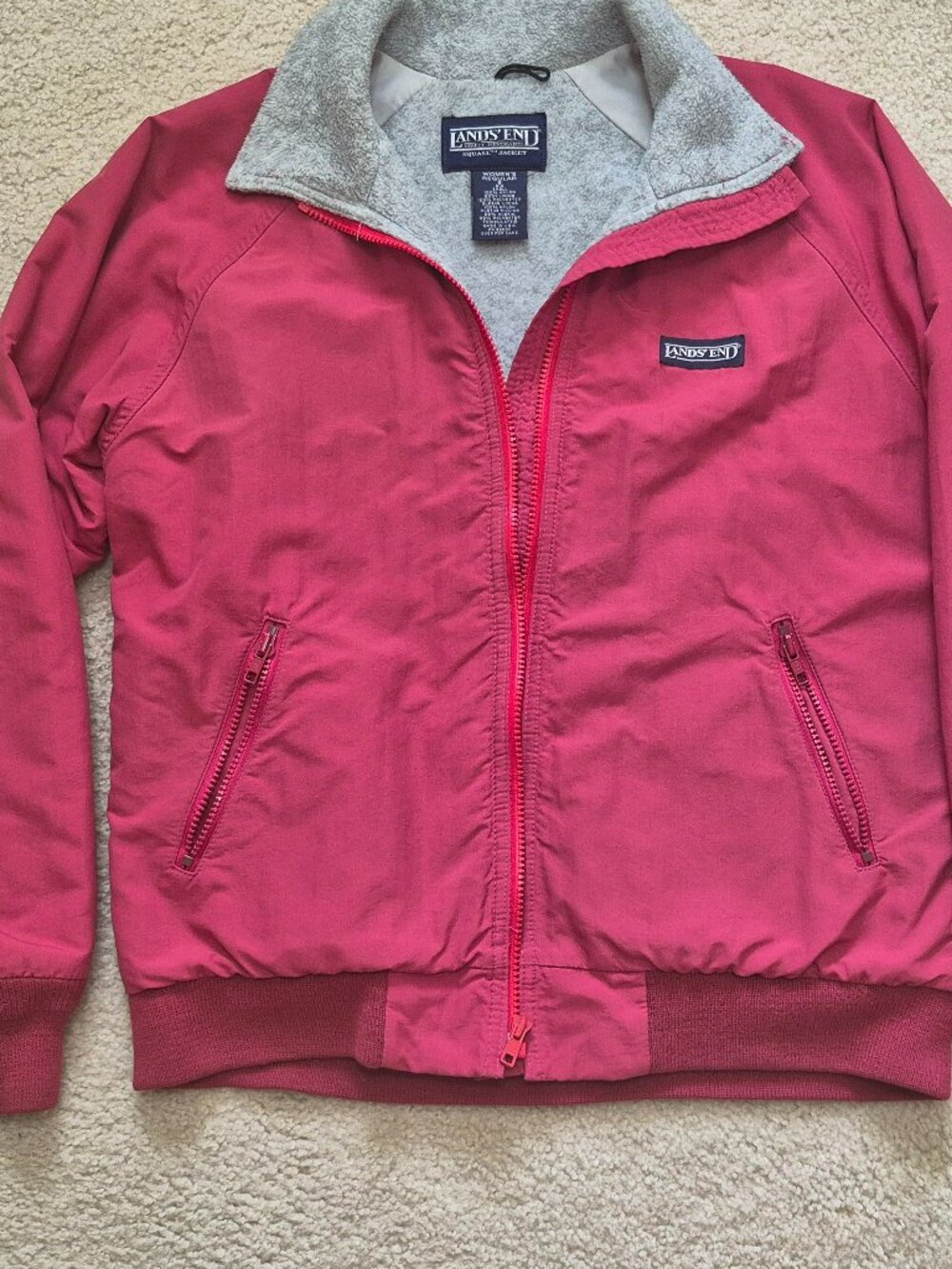 VTG Lands’ End Squall Jacket Women’s S Red Gray Fleece Lined Inside Pocket 90s